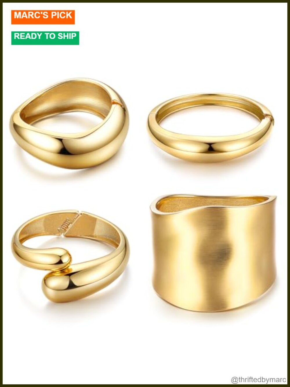 Chunky 16k Gold Plated Bangle Bracelets Set for Women Non Tarnish Hinge